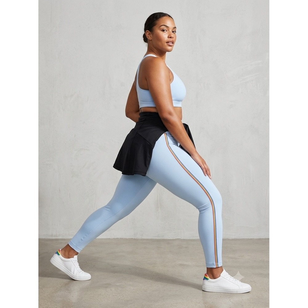 Nike Dri-FIT Rainbow Stripe High Waisted Leggings Large Light Blue Recycled Poly